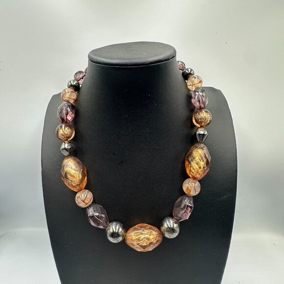 3/$30 NY Necklace Amber Color Purple Faceted Acrylic Beads Chunky Statement 18" - Picture 1 of 11